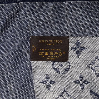 Louis Vuitton Silk Wool Monogram Denim Shawl Blue 5 of 5