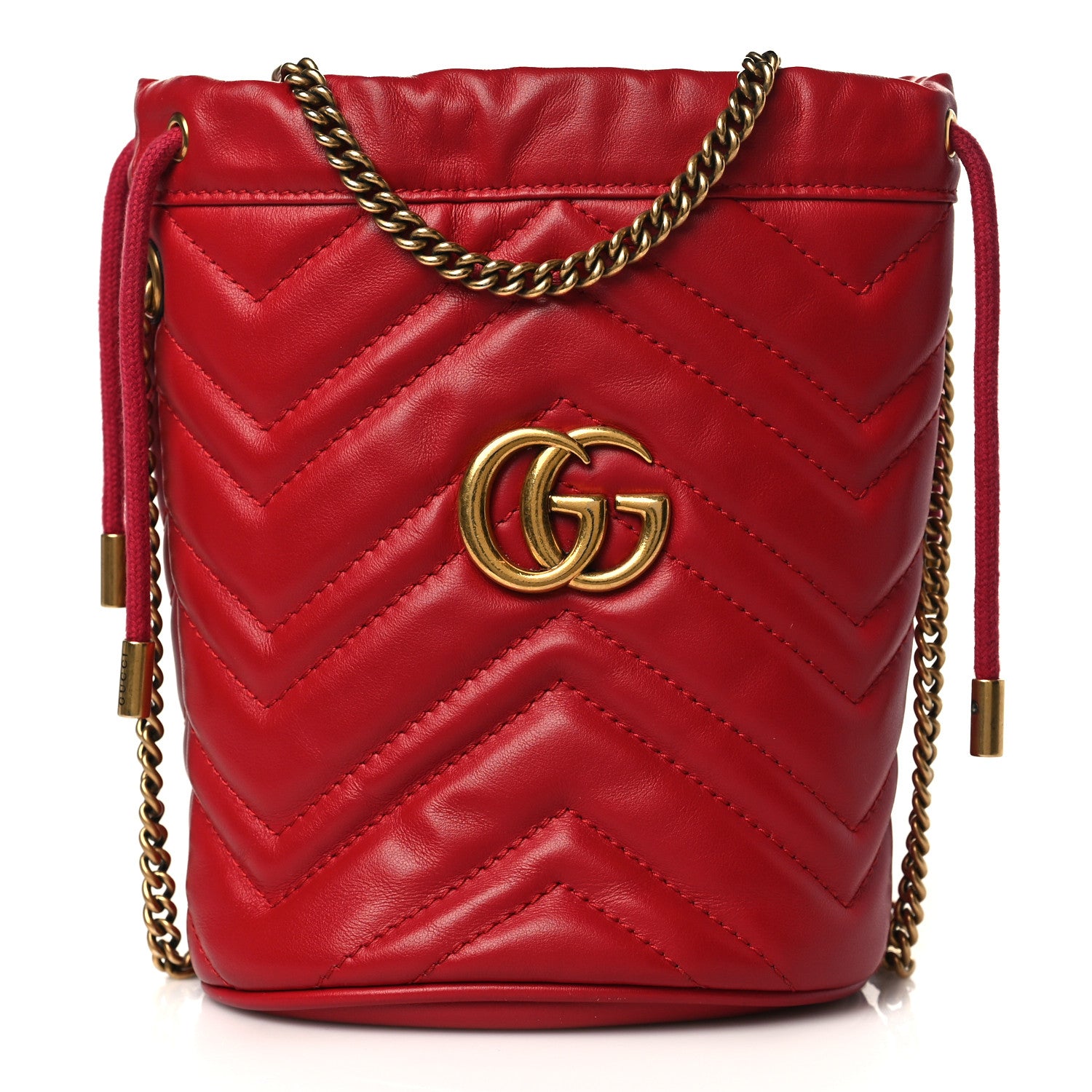 Gucci Calfskin Matelasse Mini GG Marmont 2.0 Bucket Bag Hibiscus Red 1 of 9