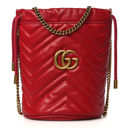 Gucci Calfskin Matelasse Mini GG Marmont 2.0 Bucket Bag Hibiscus Red 1 of 9