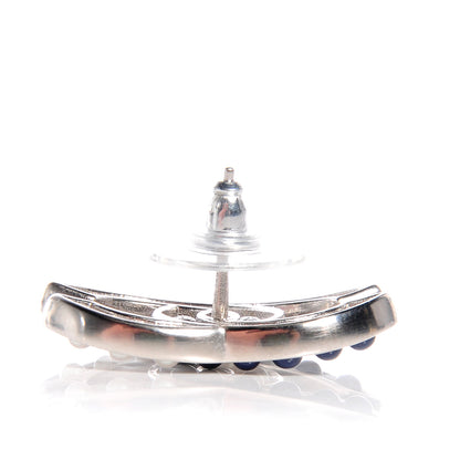 Chanel Pearl CC Earrings Silver White Blue 3 of 5