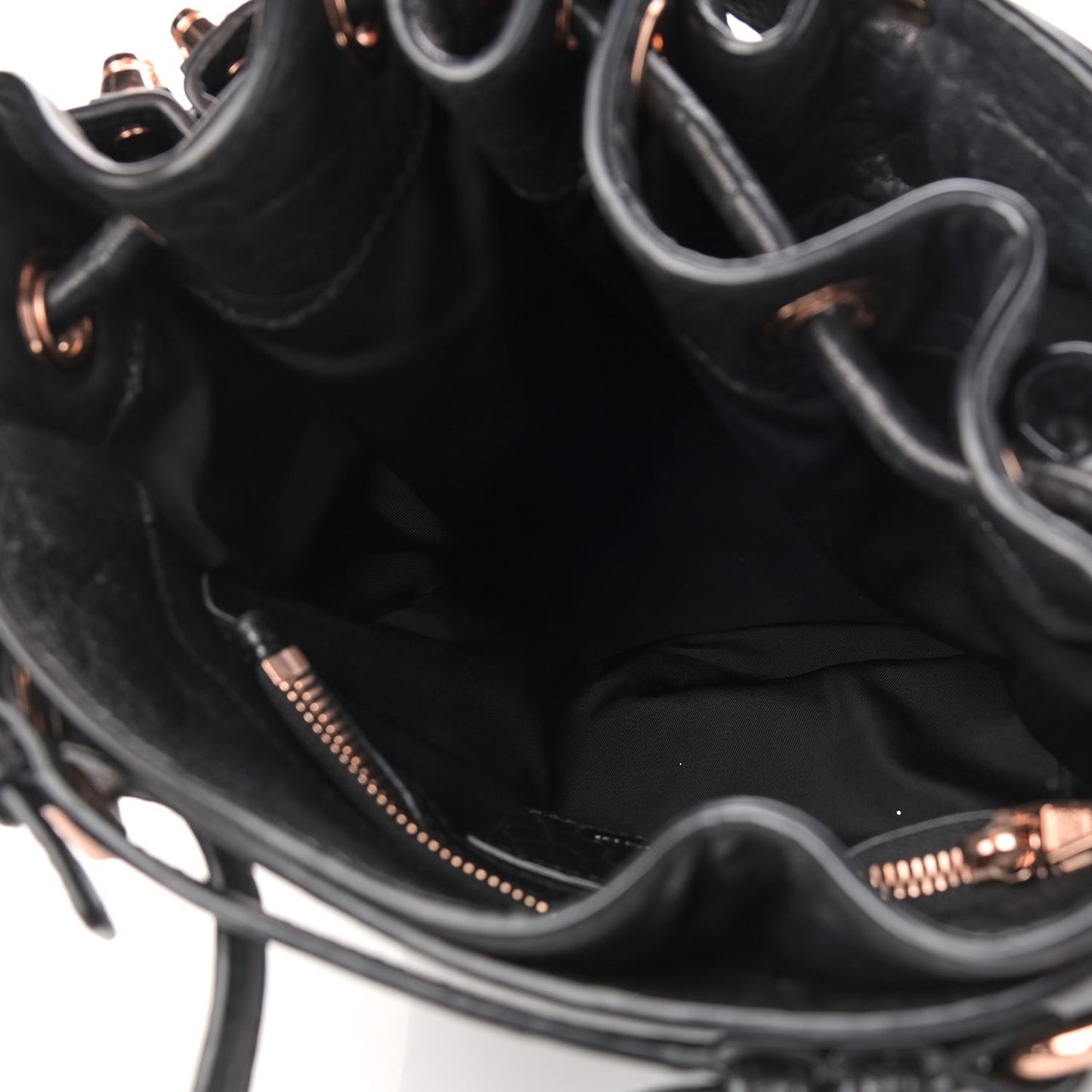 Pebbled Lambskin Diego Bucket Black Rose Gold Hardware