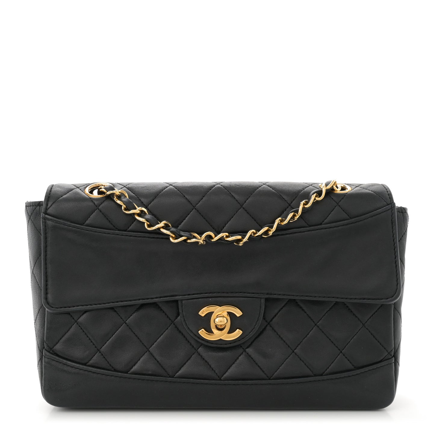 Lambskin Quilted Small Single Flap With Pouch Black