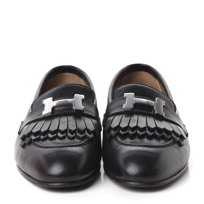 Hermes Goatskin Womens Royal Loafers 35 Black 2 of 10