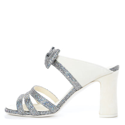 Chanel Metallic Fabric Velvet Bow Mules 39 Silver Ivory 1 of 11