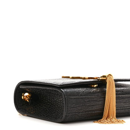 Saint Laurent Calfskin Lizard Embossed Small Classic Monogram Kate Tassel Satchel Black 7 of 8