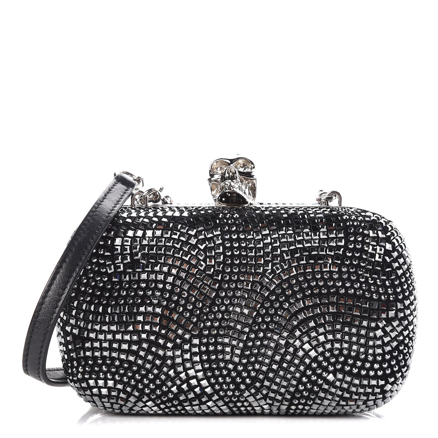 Crystal Nappa Classic Art Deco Skull Clutch Black Silver