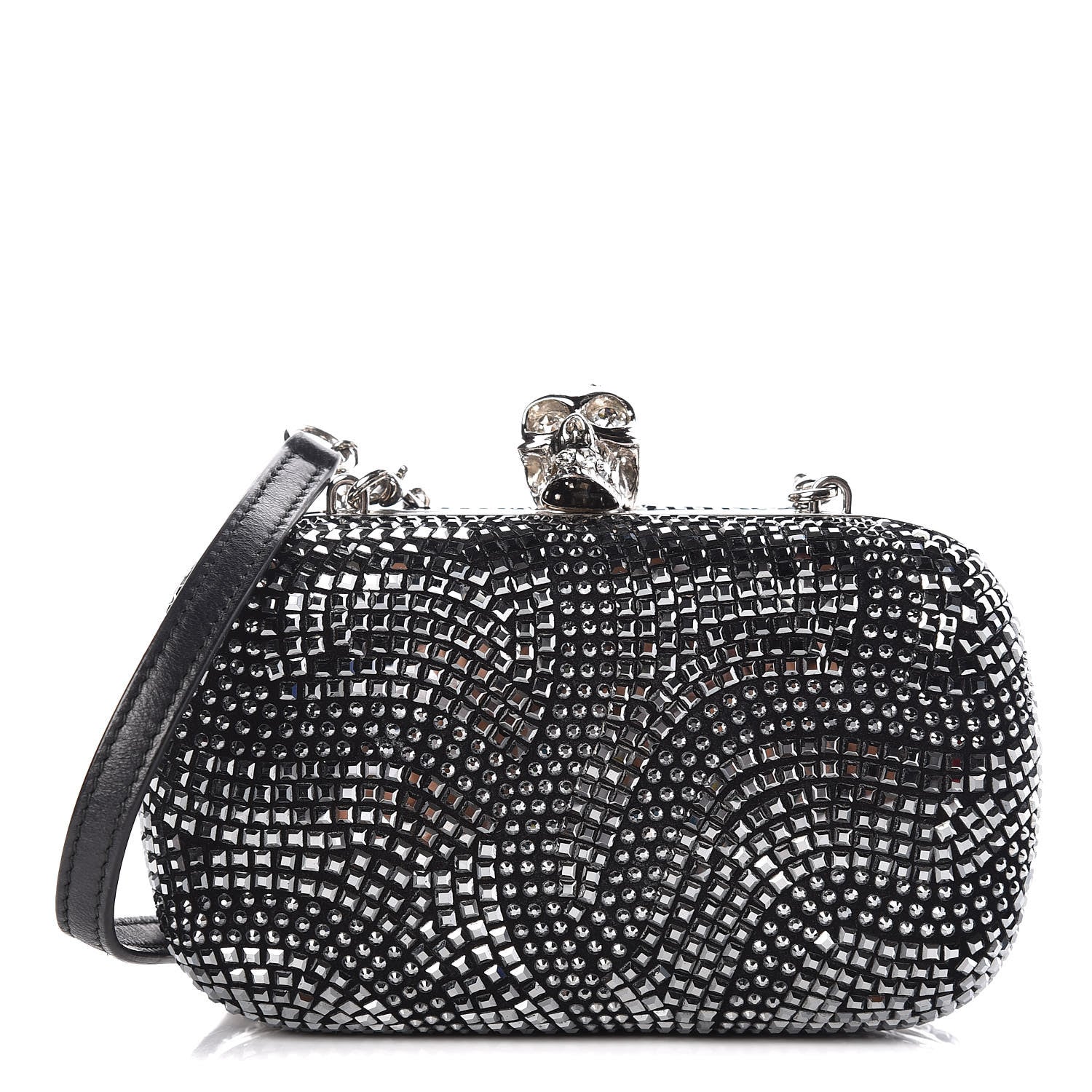 Alexander McQueen Crystal Nappa Classic Art Deco Skull Clutch Black Silver 1 of 10