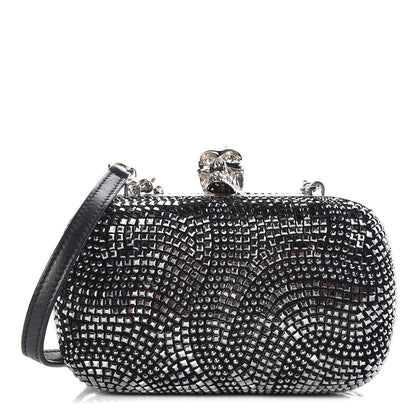 Alexander McQueen Crystal Nappa Classic Art Deco Skull Clutch Black Silver 1 of 10