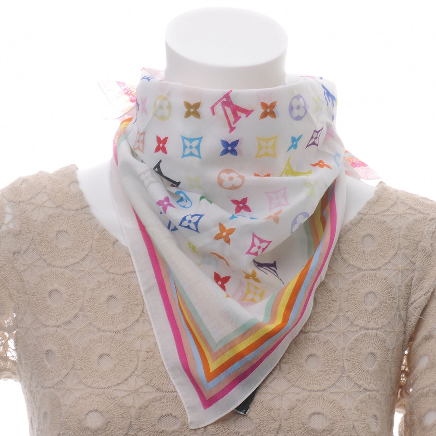 Silk Monogram Multicolor Square Scarf White