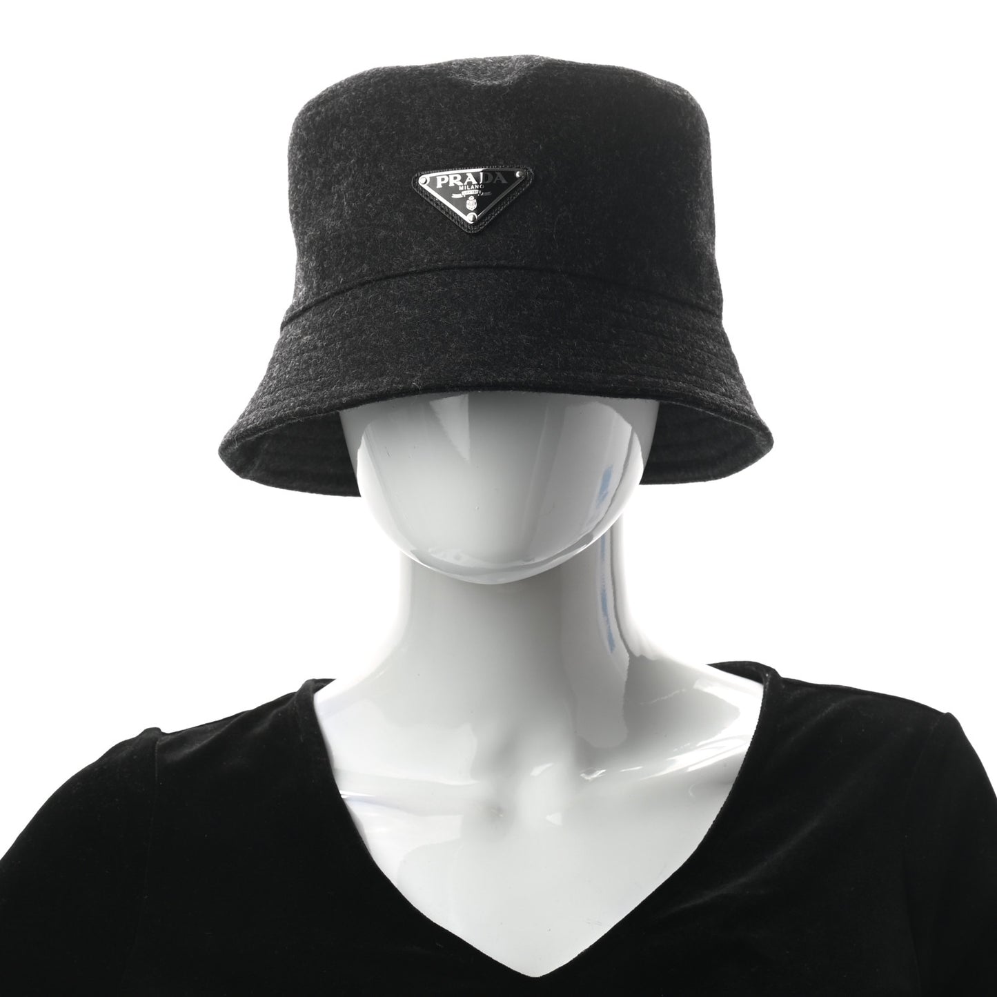 Authentic Loden Wool Metal Triangle Logo Bucket Hat L Anthracite
