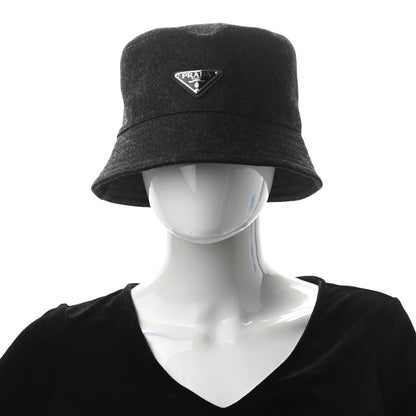 Prada Authentic Loden Wool Metal Triangle Logo Bucket Hat L Anthracite 2 of 8
