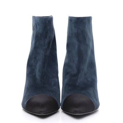 Chanel Suede Calfskin Satin Gabrielle Cap Toe Short Boots 39.5 Teal Black 2 of 8