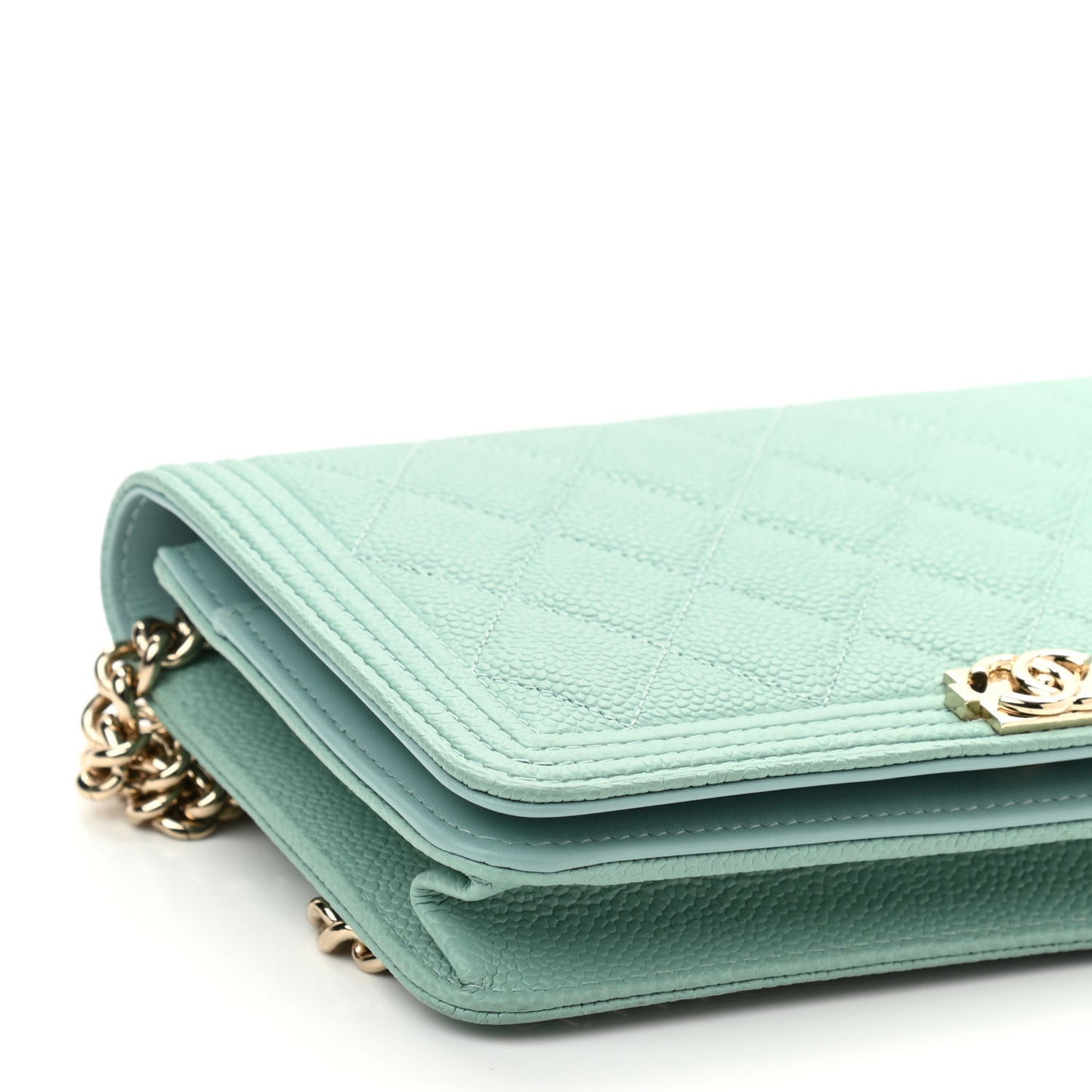 Caviar Quilted Boy Wallet On Chain WOC Light Blue