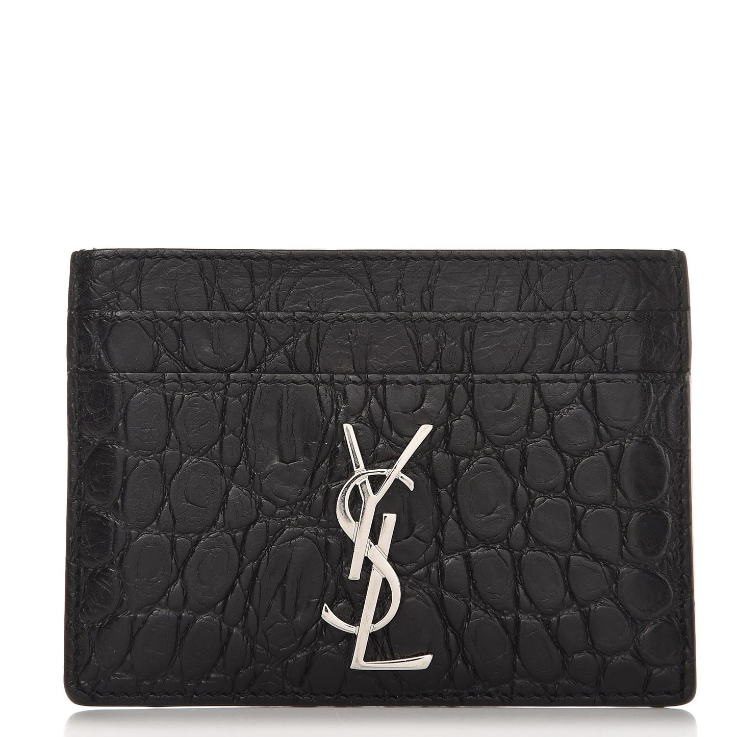 Calfskin Crocodile Embossed Monogram Credit Card Case Black