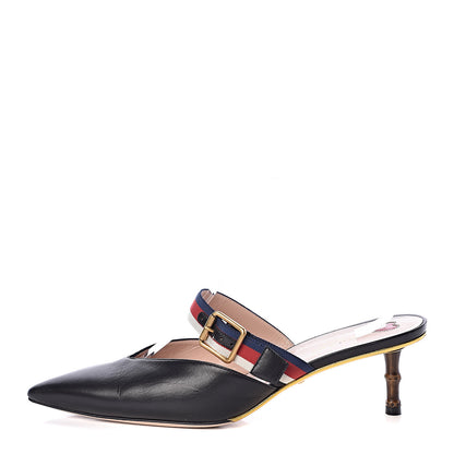 Gucci Malaga Kid Sylvie Web Bamboo Low Heel Mules 40 Black 1 of 14