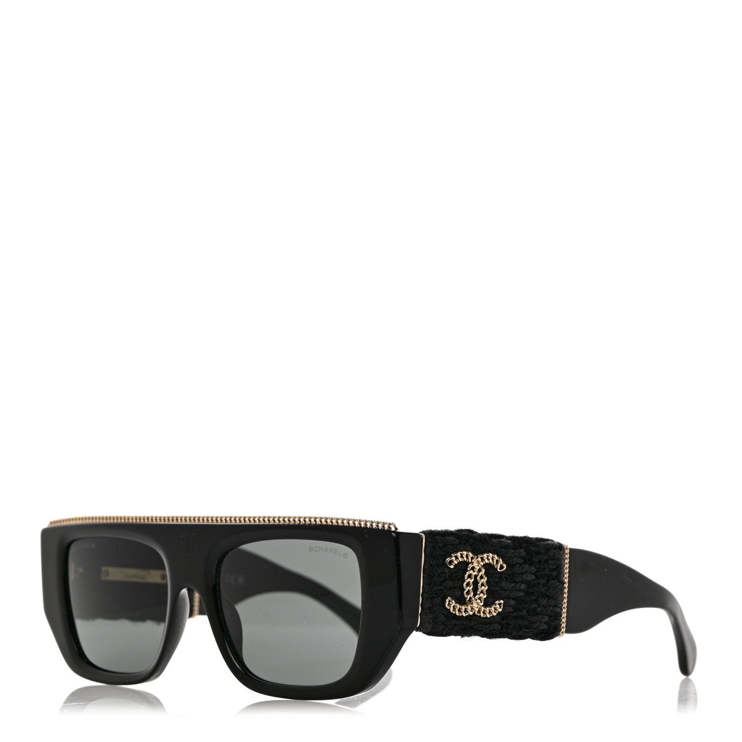 Chanel Acetate Tweed Wool CC Chain Rectangle Sunglasses 71549 Black 1 of 8