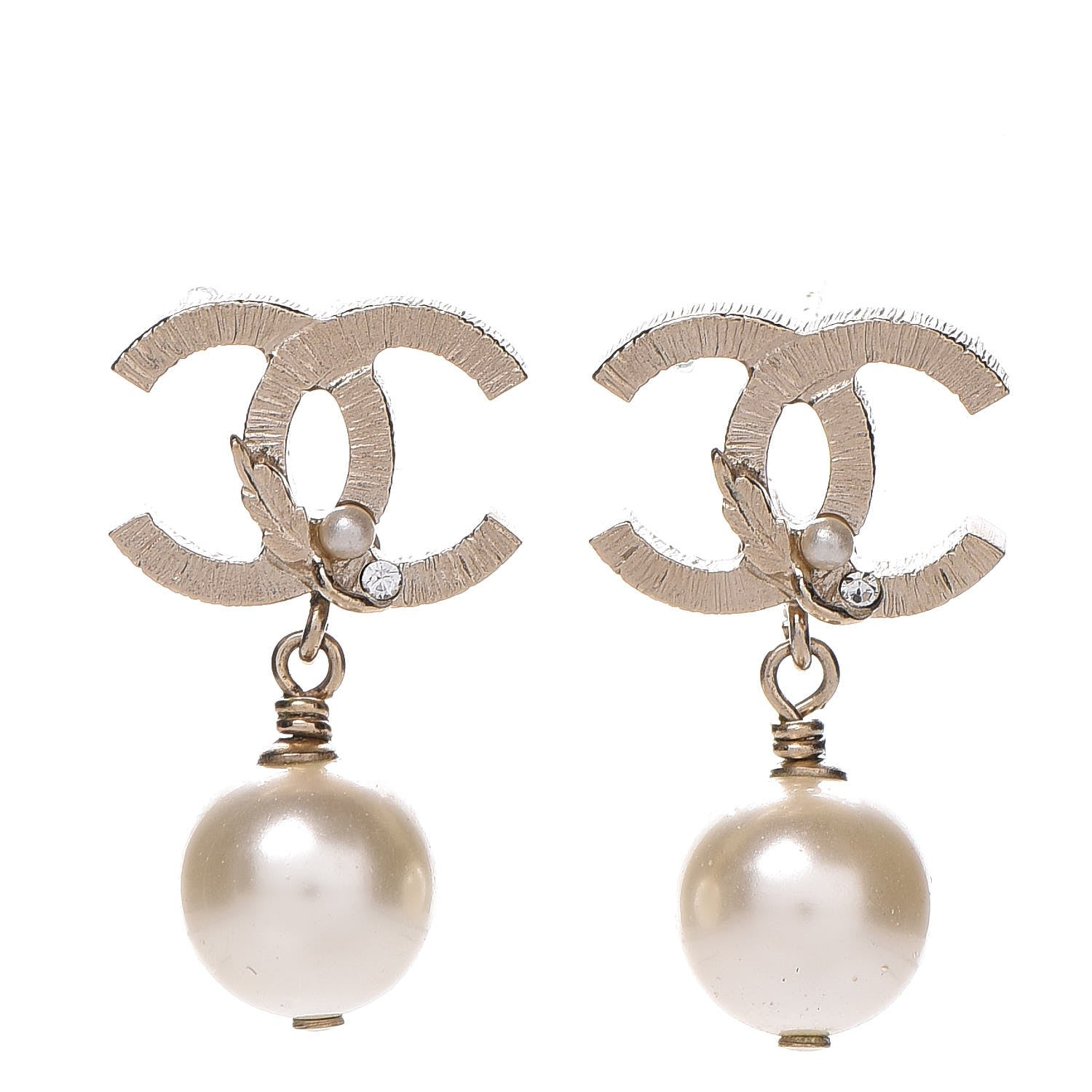 Chanel Crystal Pearl CC Drop Earrings Gold 1 of 5