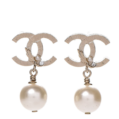 Chanel Crystal Pearl CC Drop Earrings Gold 1 of 5