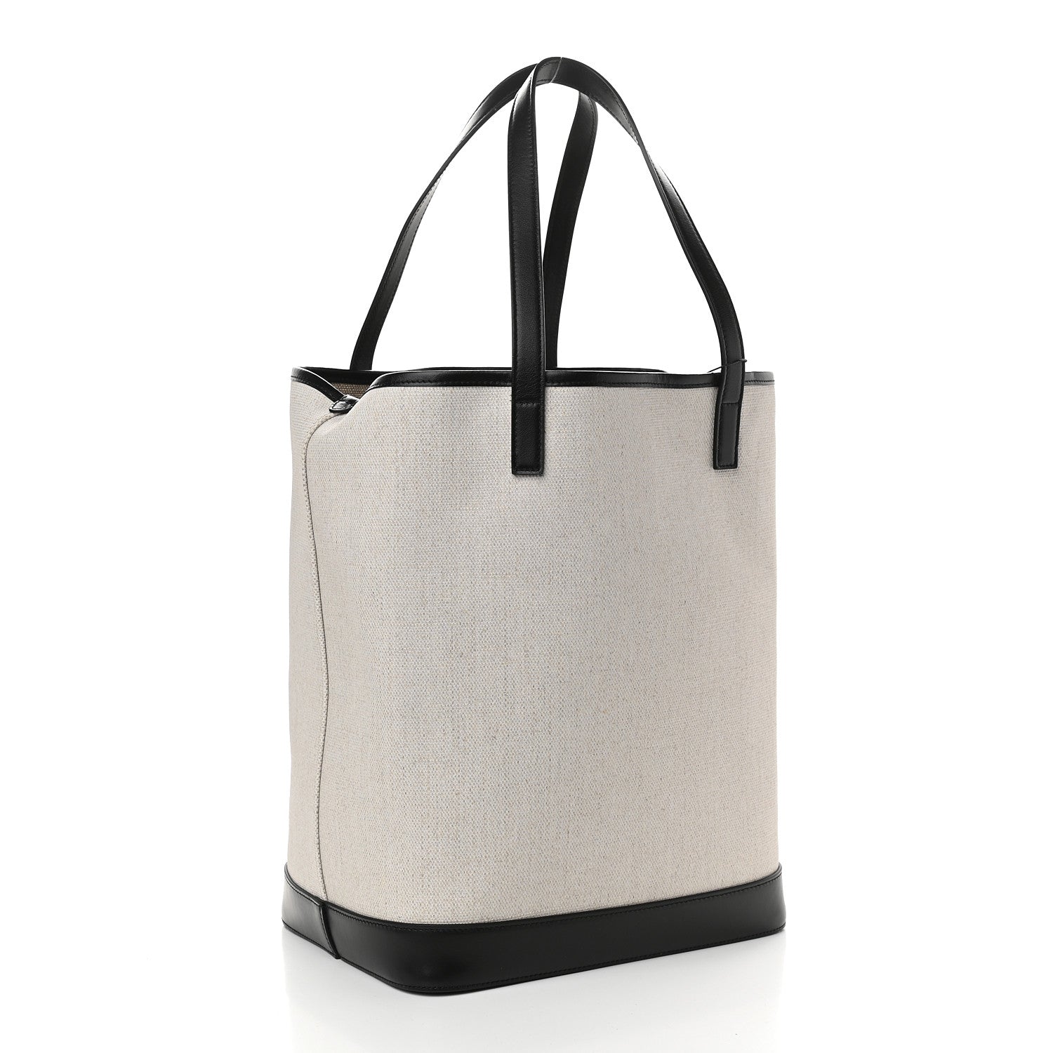Saint Laurent Canvas Calfskin Teddy Drawstring Shopping Tote White Black 4 of 12