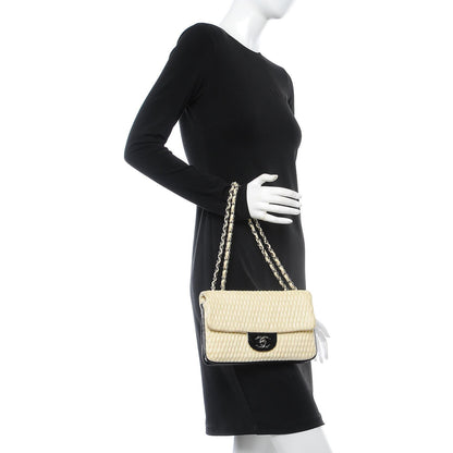 Chanel Vinyl Lambskin Quilted Shoulder Flap Beige Black 2 of 10