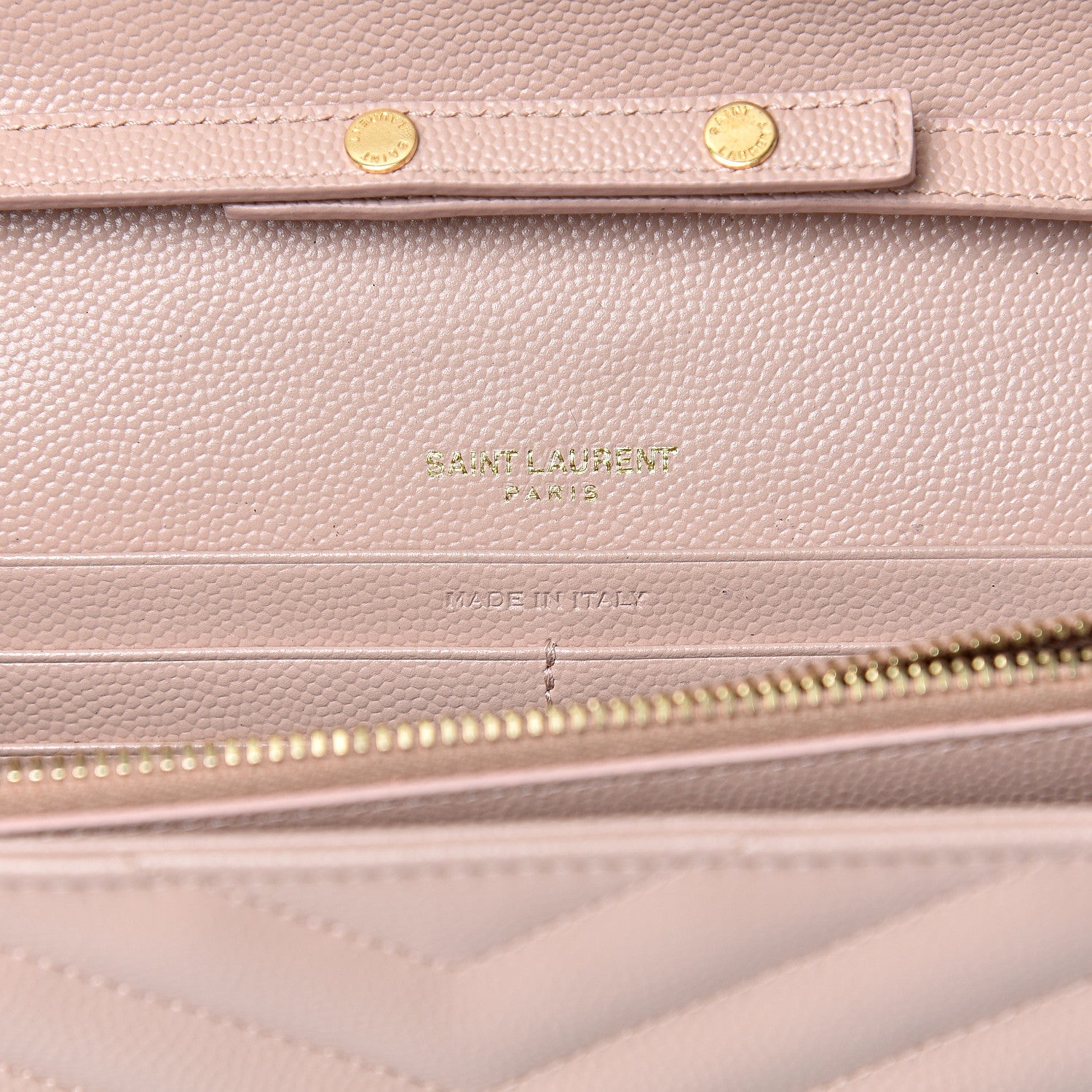 Saint Laurent Grain De Poudre Matelasse Chevron Monogram Chain Wallet Rose Antic 5 of 9