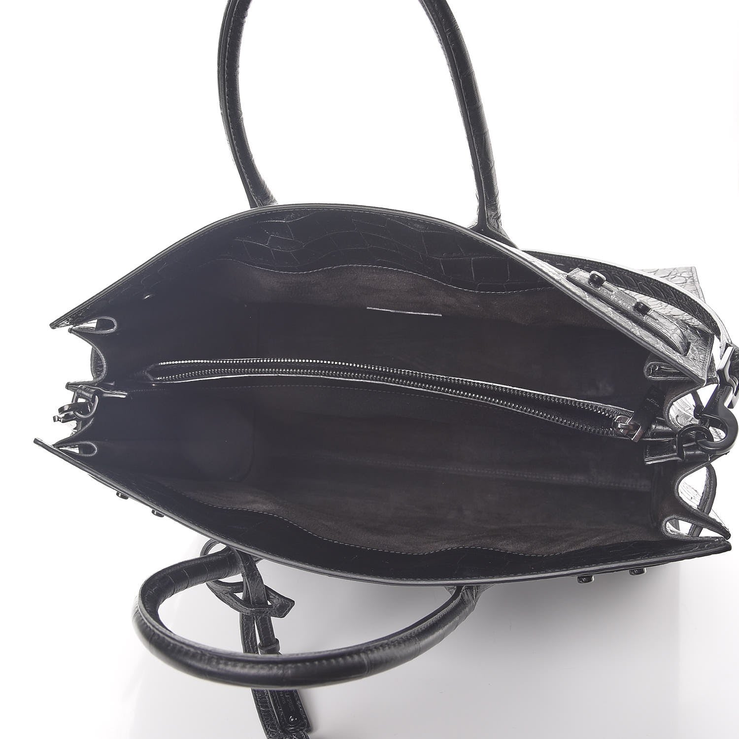Saint Laurent Calfskin Crocodile Embossed Medium Supple Sac de Jour Black 5 of 7