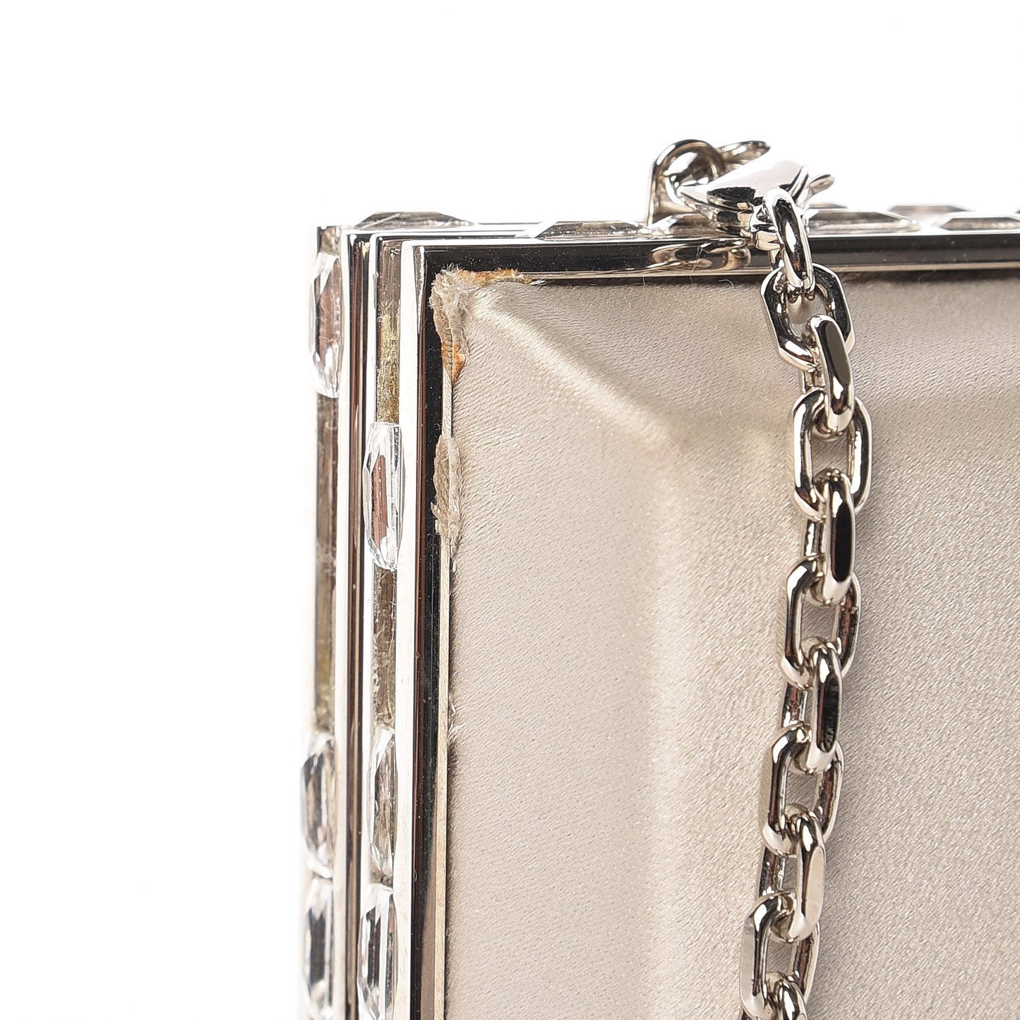 Satin Crystal Framed Evening Clutch Silver