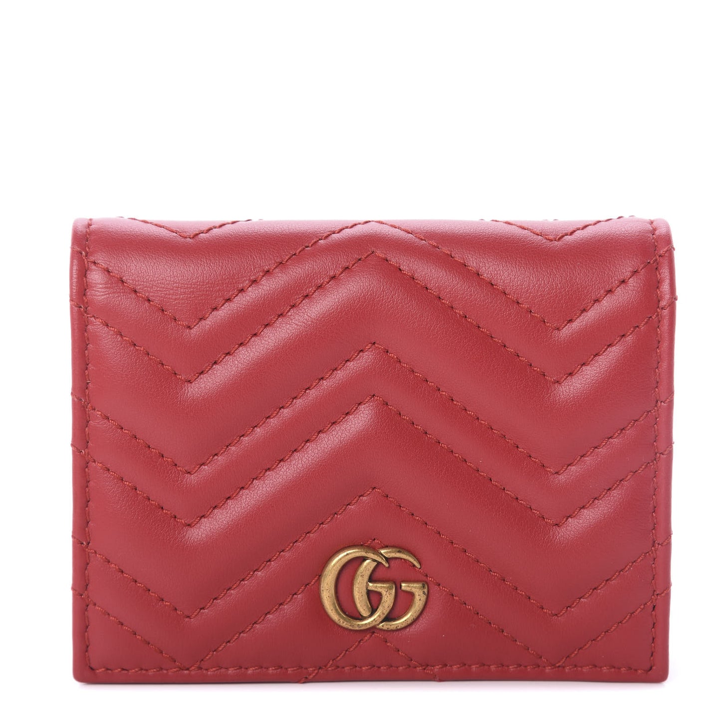 Calfskin Matelasse GG Marmont Card Case Wallet Hibiscus Red