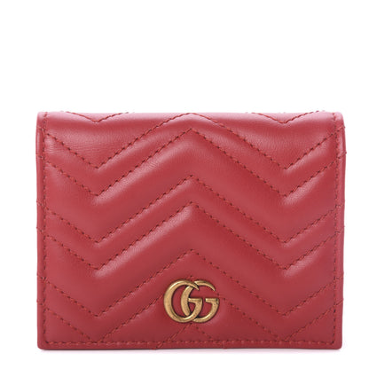 Gucci Calfskin Matelasse GG Marmont Card Case Wallet Hibiscus Red 1 of 6