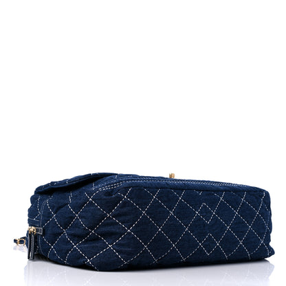 Chanel Denim Quilted Large Express Bowling Bag Blue 4 of 9