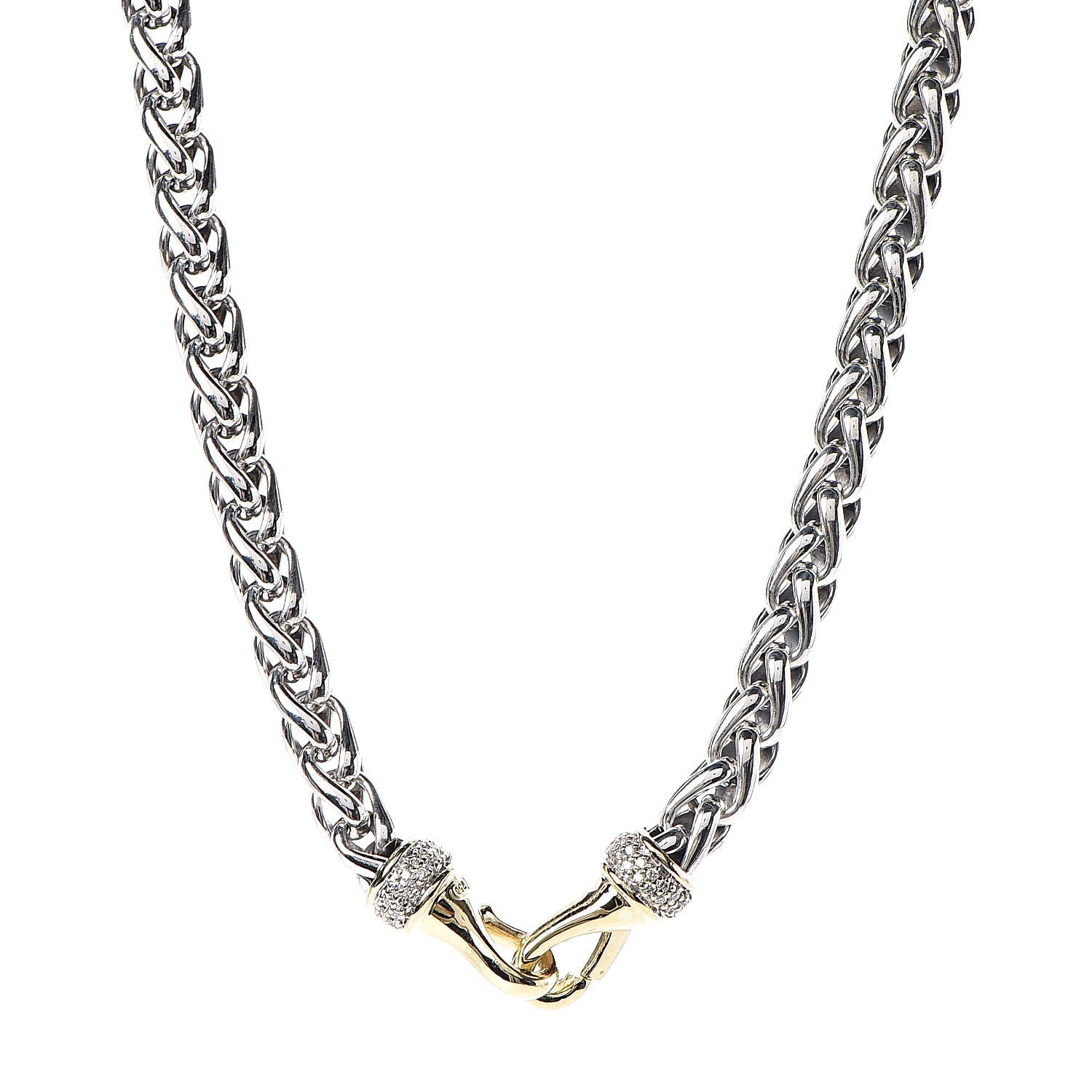 David Yurman Sterling Silver 18K Yellow Gold Diamond 8mm Wheat Chain Necklace 1 of 5