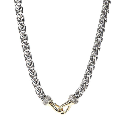 David Yurman Sterling Silver 18K Yellow Gold Diamond 8mm Wheat Chain Necklace 1 of 5