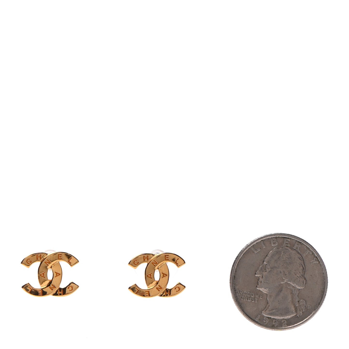 Metal CC Paris Button Stud Earrings Gold
