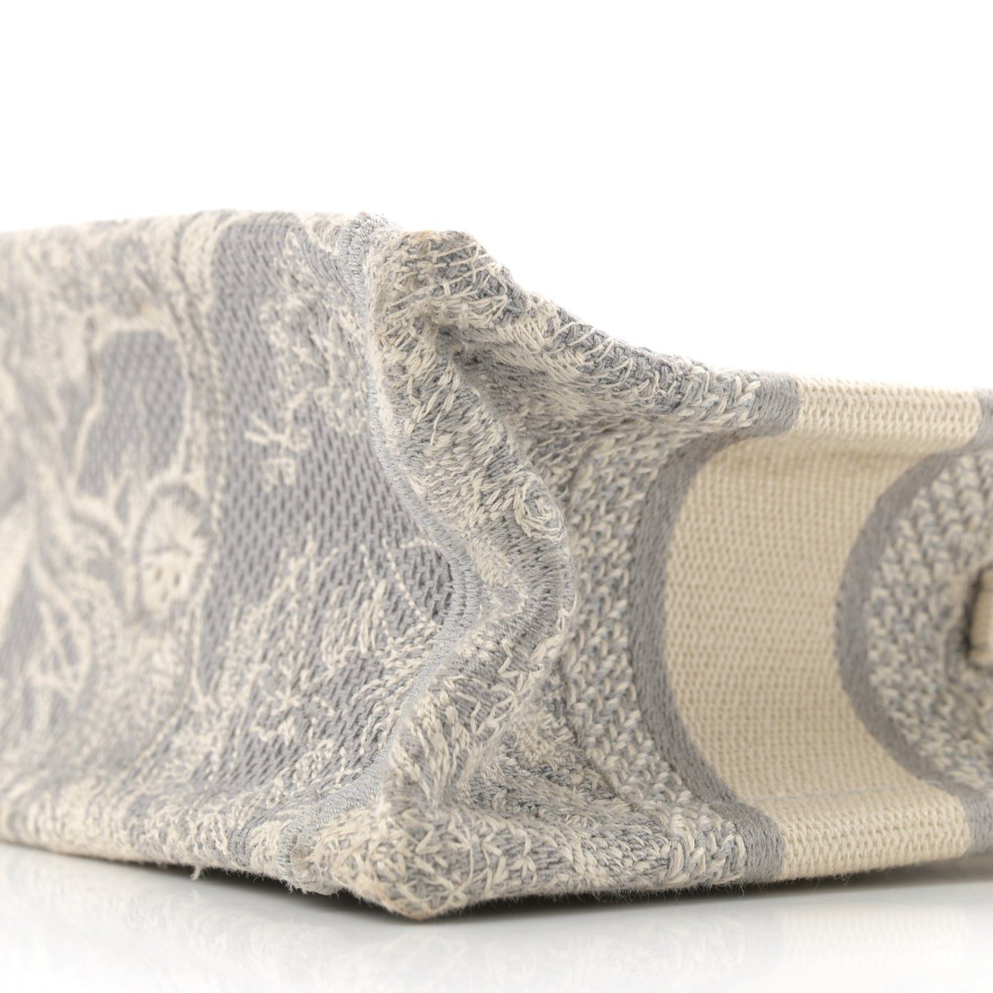 Canvas Embroidered Toile De Jouy Reverse Mini Book Tote With Strap Grey