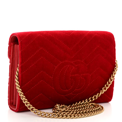 Gucci Velvet Matelasse GG Marmont Chain Wallet Hibiscus Red 3 of 11