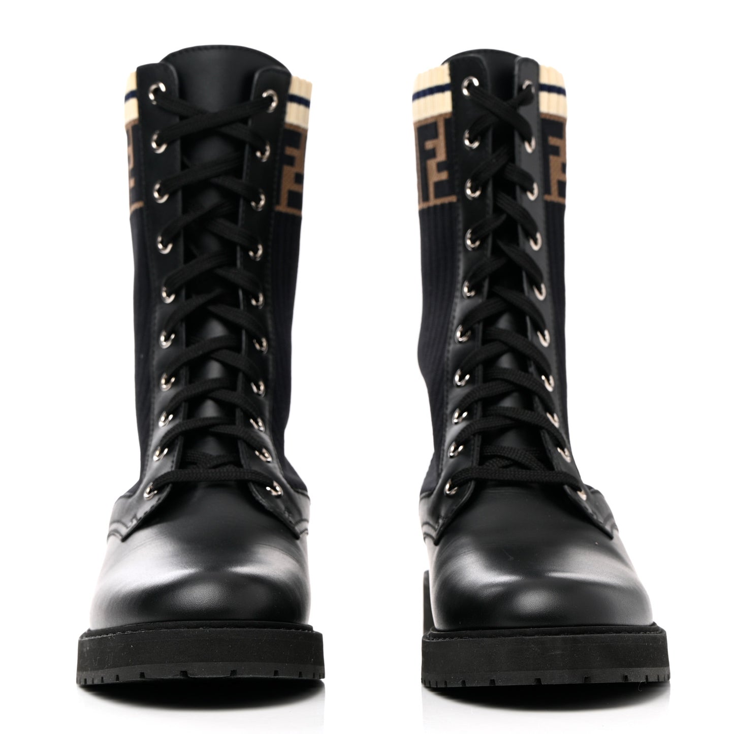 Calfskin Stretch Fabric Rockoko Biker Boots 40 Tobacco Black Marino