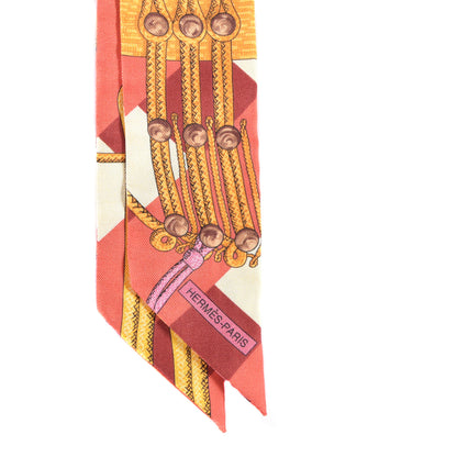 Hermes Silk Brandebourgs Twilly Corail Rose Jaune D'Or 2 of 4