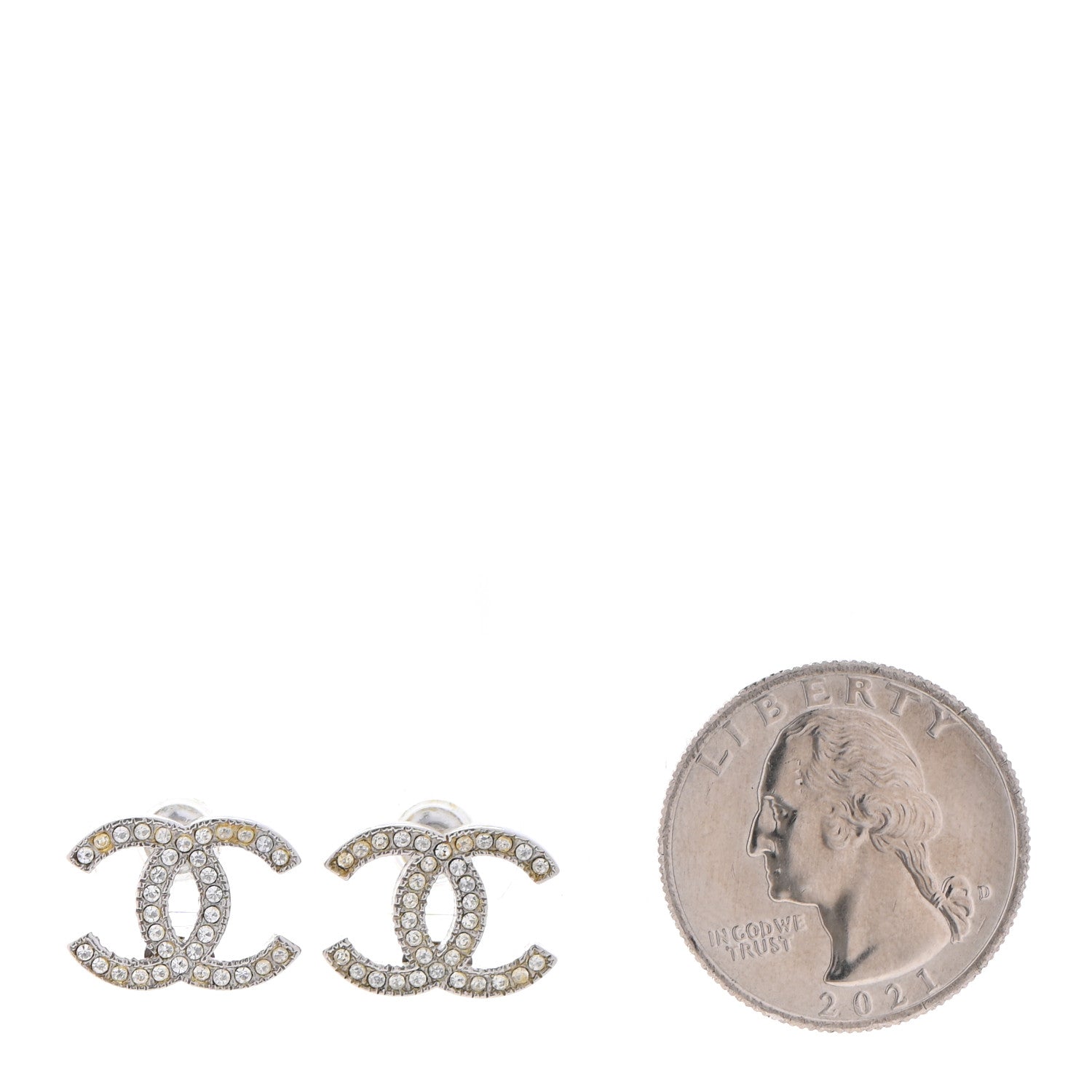 Chanel Crystal CC Earrings Silver 2 of 8