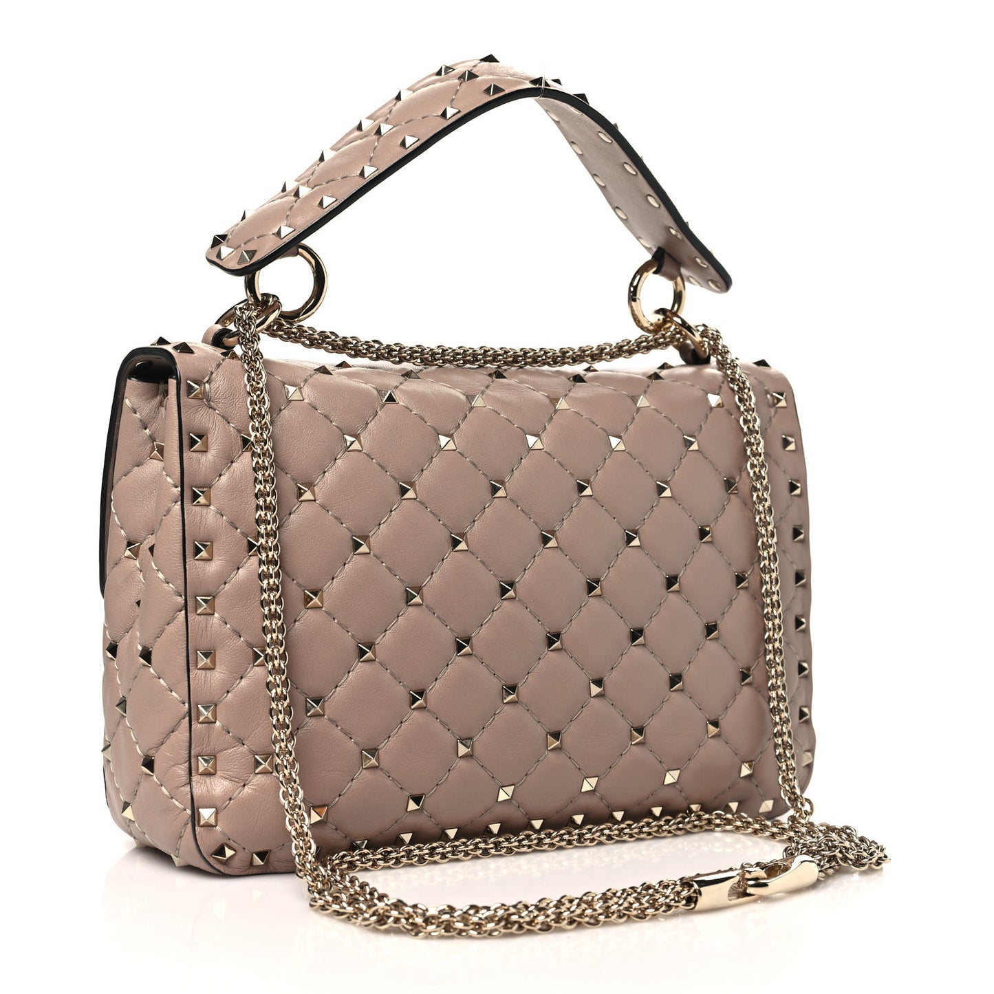 Lambskin Medium Rockstud Spike Shoulder Bag Poudre