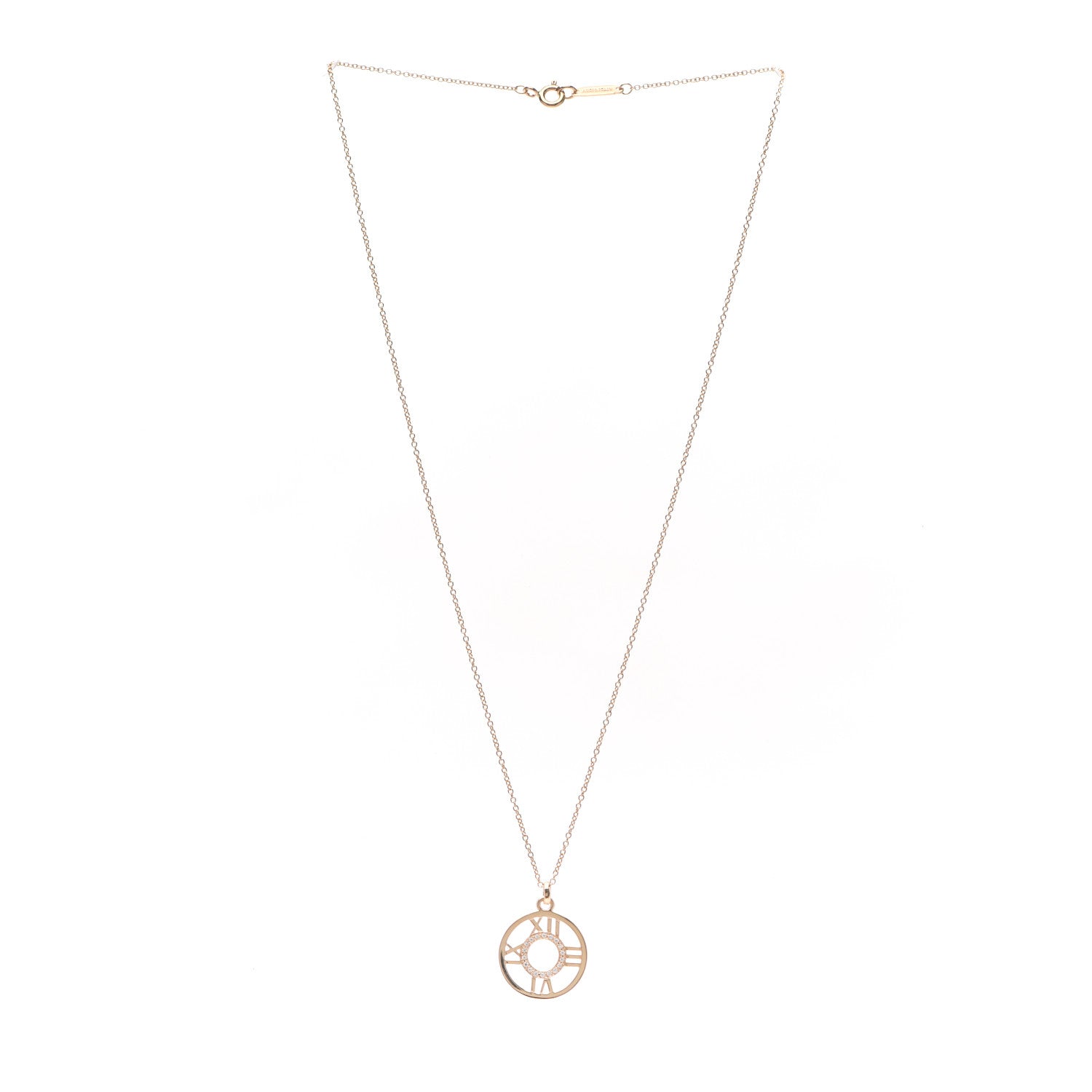 Tiffany 18K Rose Gold Diamond Small Atlas Open Pendant Necklace 3 of 6