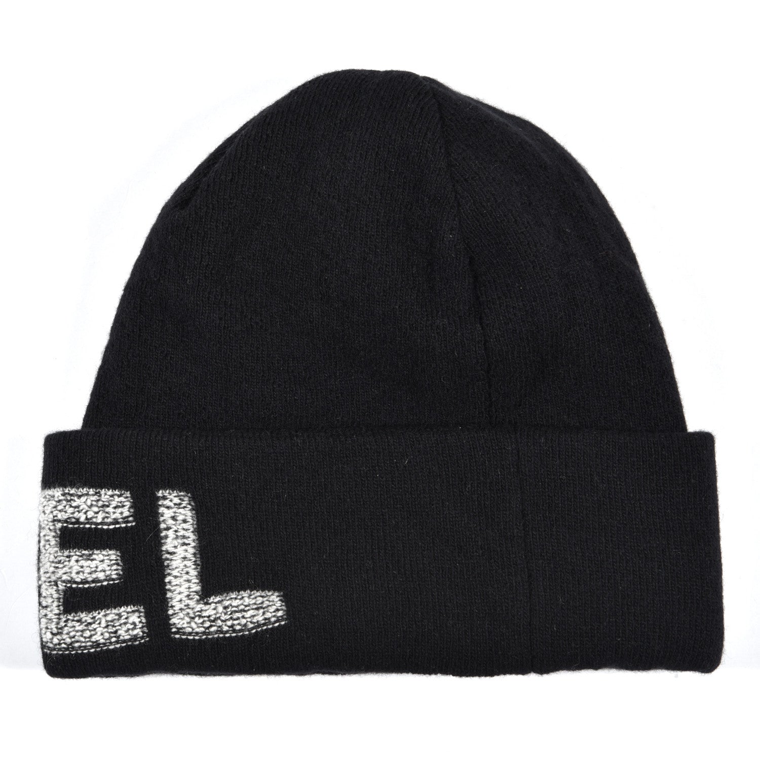 Chanel Wool Cashmere Logo Beanie Hat Black Light Grey 2 of 4