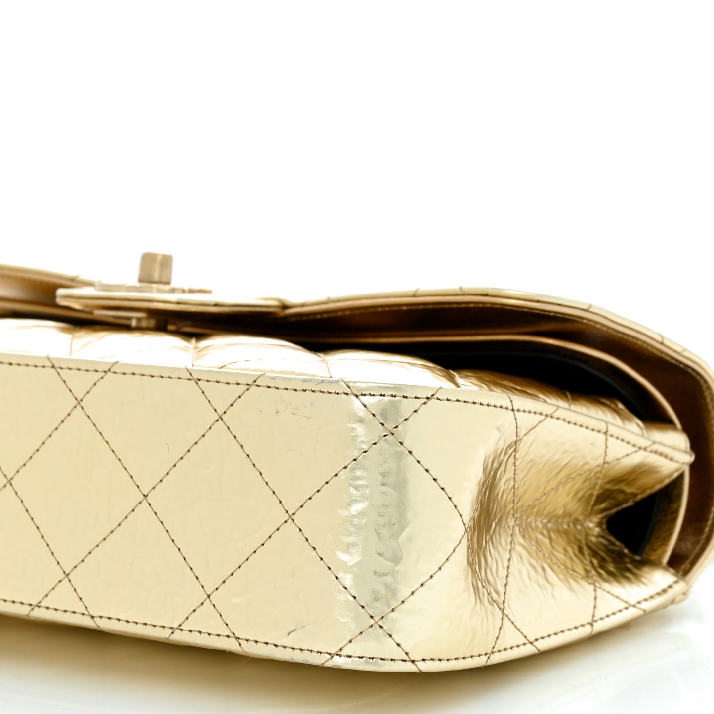 Hammered Metallic Calfskin Quilted Small Double Flap Gold