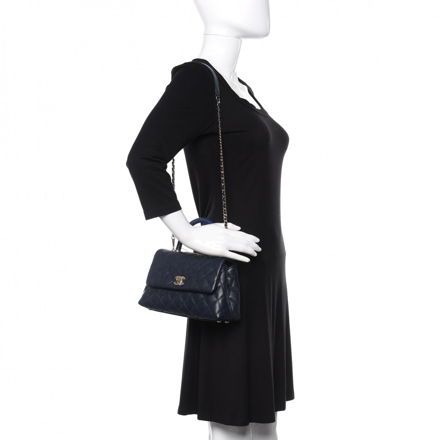 Caviar Quilted Lizard Embossed Mini Coco Handle Flap Navy Blue