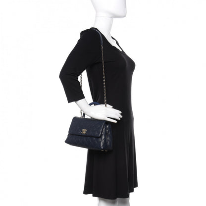 Chanel Caviar Quilted Lizard Embossed Mini Coco Handle Flap Navy Blue 2 of 9