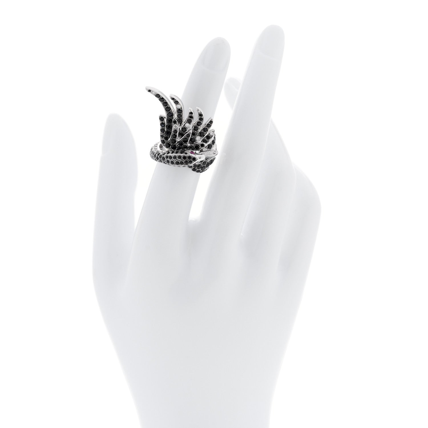 Boucheron 18K White Gold Diamond Black Sapphire Ruby Cypris Ring 52 6 2 of 7
