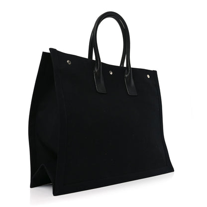 Saint Laurent Linen Calfskin Rive Gauche Tote Black 3 of 9