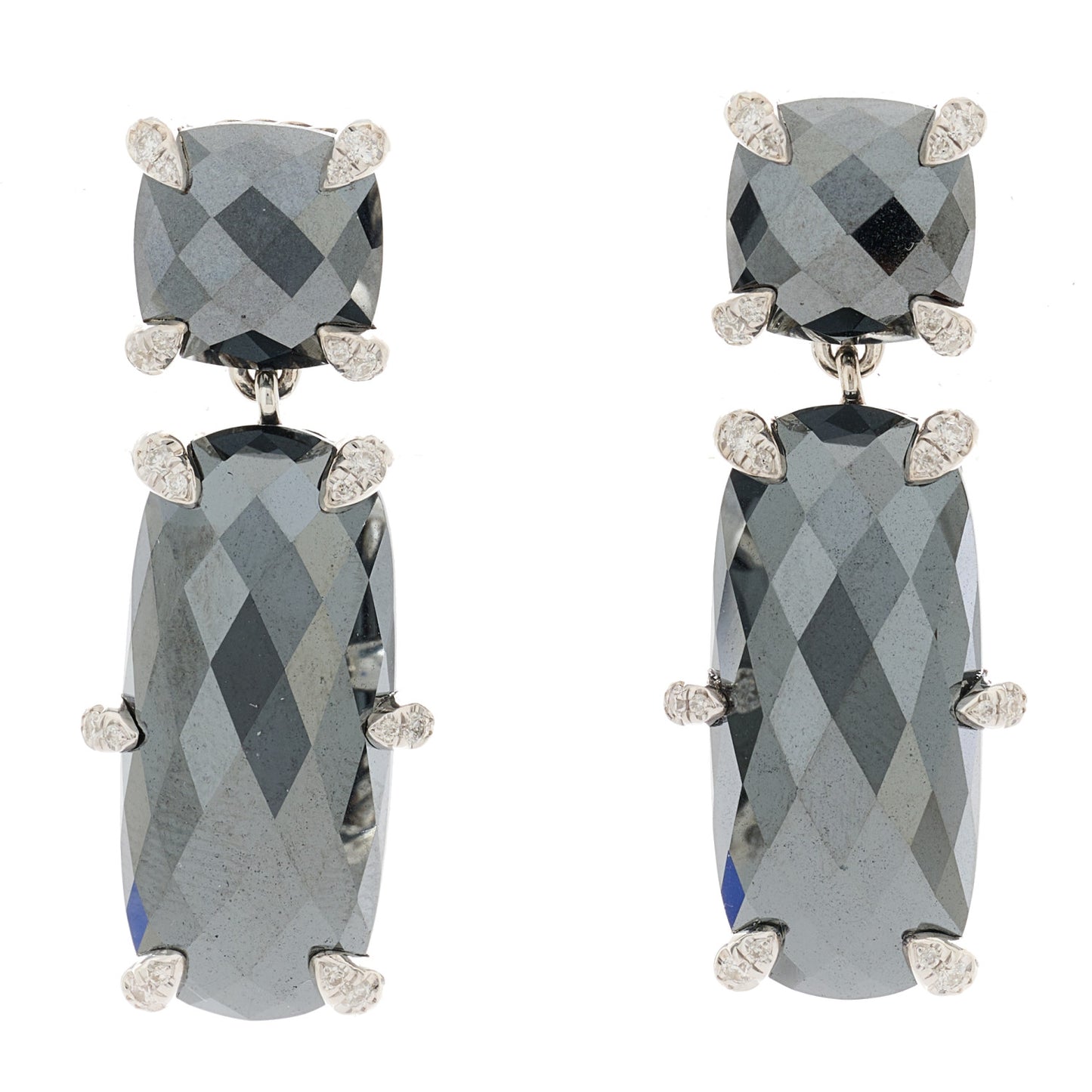 Sterling Silver Diamond Hematite Elongated Drop Earrings