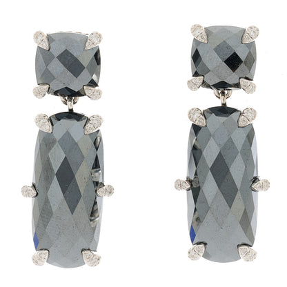 David Yurman Sterling Silver Diamond Hematite Elongated Drop Earrings 1 of 4