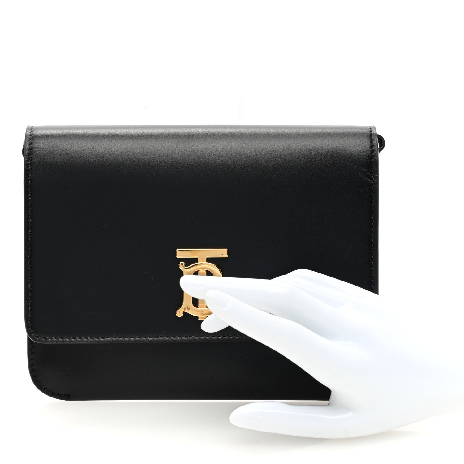 Burberry Calfskin Monogram TB Mini Flat Crossbody Bag Black 2 of 6