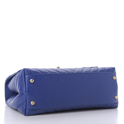Chanel Caviar Chevron Quilted Small Coco Handle Flap Blue 4 of 10
